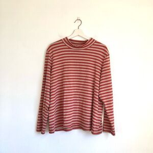 Gudrun Sjoden Orange / Oatmeal Stripe 100% Organic Cotton Mock Neck Top Size XL